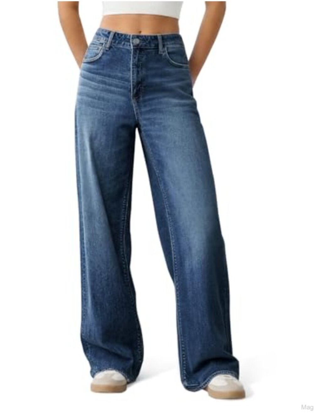 High Waisted Wide Leg Baggy Jeans for Women YKK Zipper 5 Pockets